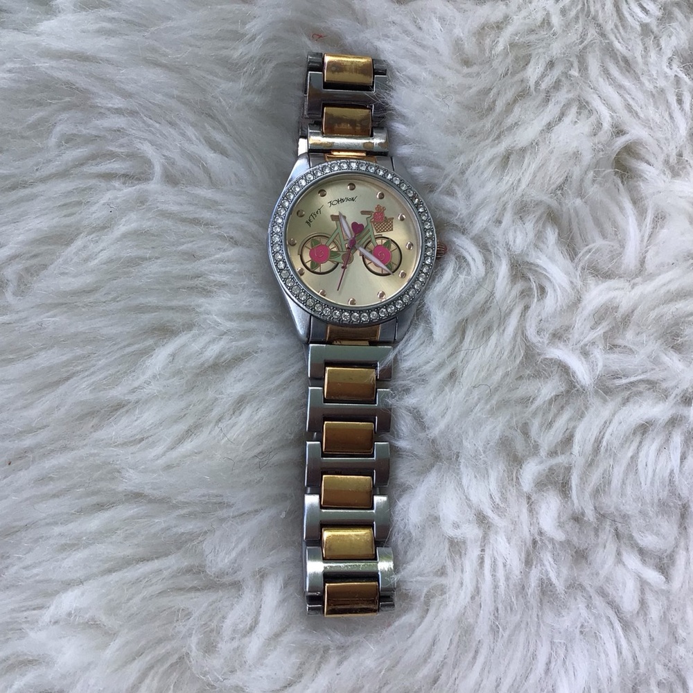 Rare Betsy Johnson “Bicycle and Flowers” Two-Tone Silver/Gold Toned Watch